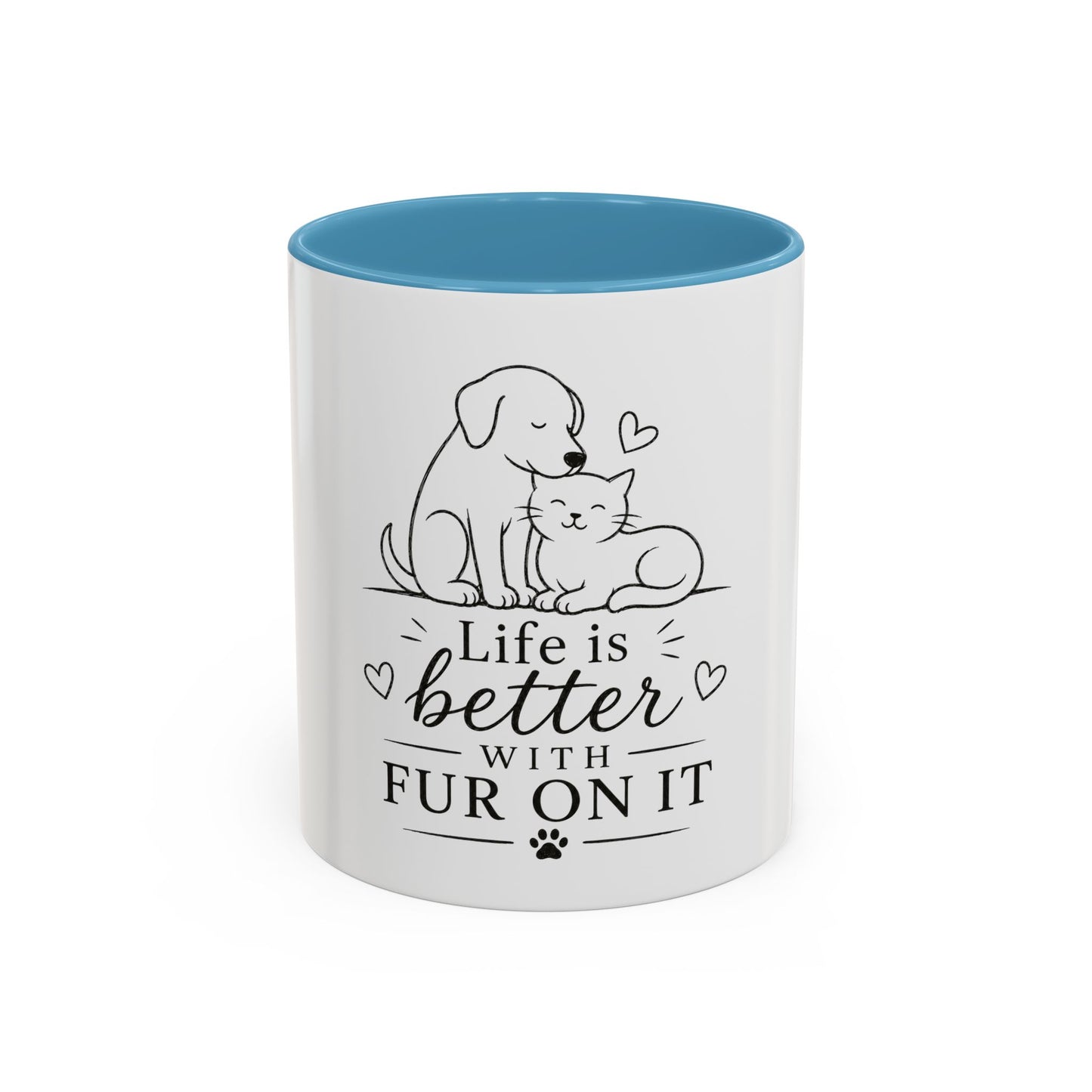 Life Is Better With Fur On It Mug | Cat and Dog Illustration Coffee Mug