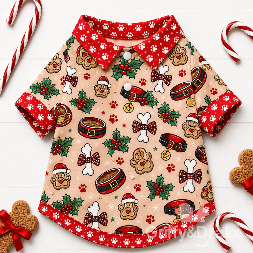 GRIFFY & DRAKE - "Paws for Santa" Collar Shirt