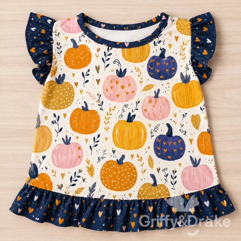 GRIFFY & DRAKE - "Pretty Pumpkins" Ruffle Shirt