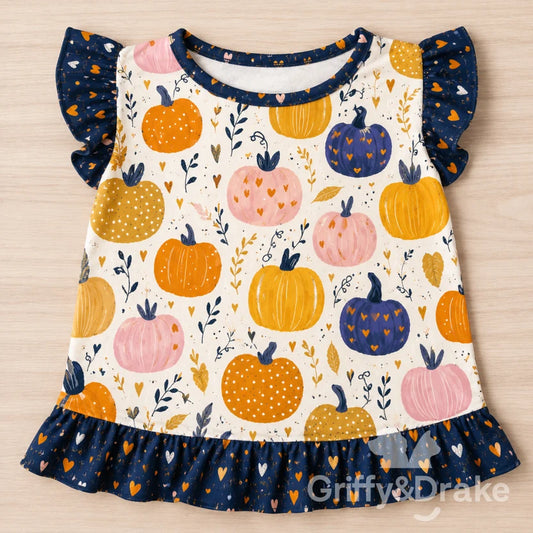 GRIFFY & DRAKE - "Pretty Pumpkins" Ruffle Shirt